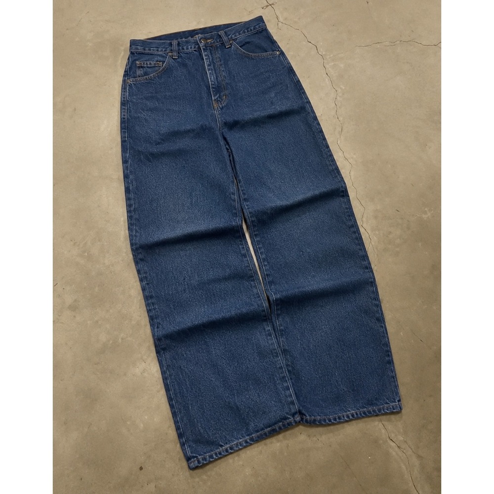 Y2K baggy wide straight leg grunge style denim blue jeans by rustler 40x29
